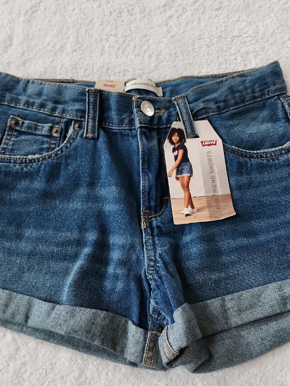 Levi's Girls Girlfriend Blue Denim Shorts Size 14 New